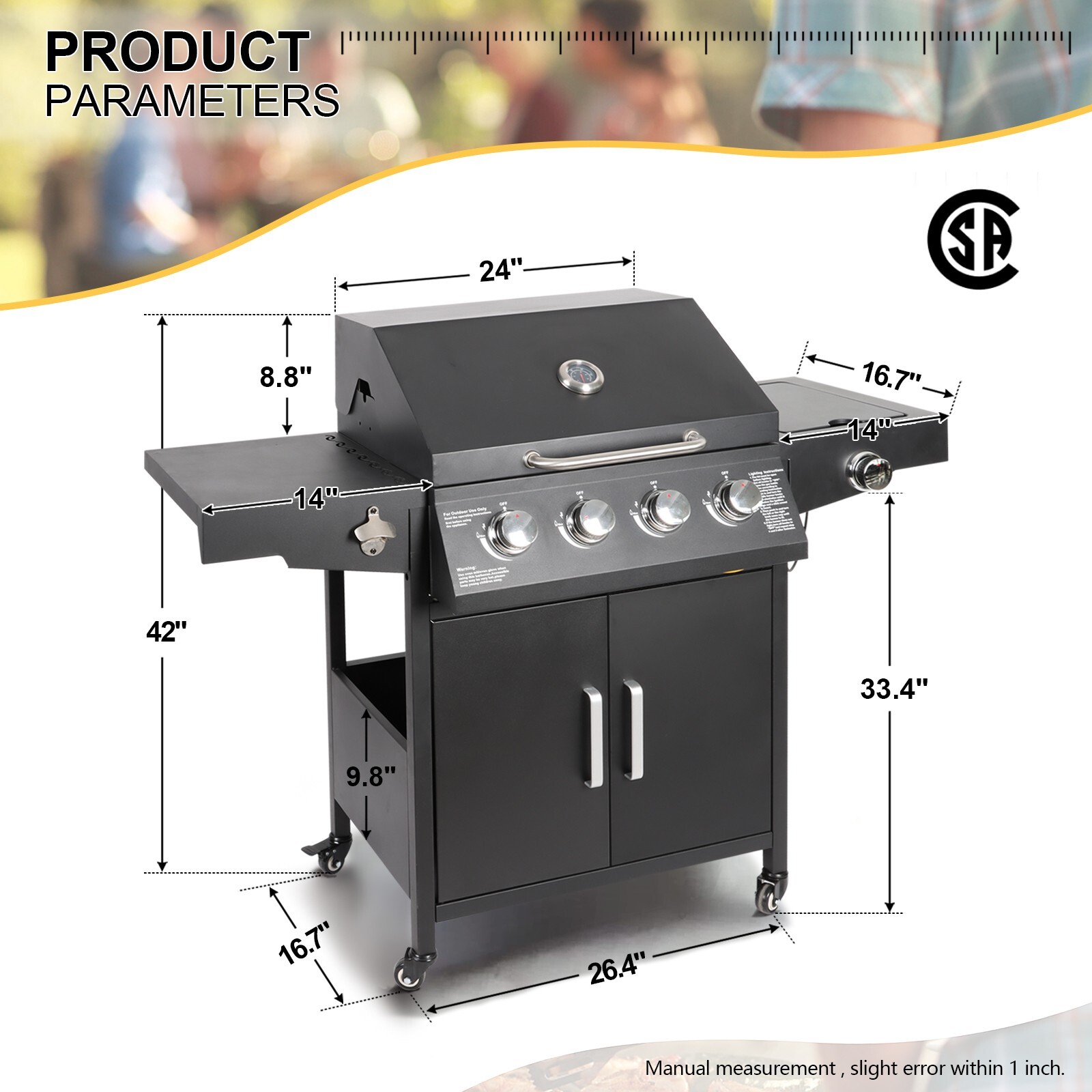 Propane Gas Grill 4 Burners a Side Burner Steel Grill Cart Outdoor Cooking BBQ