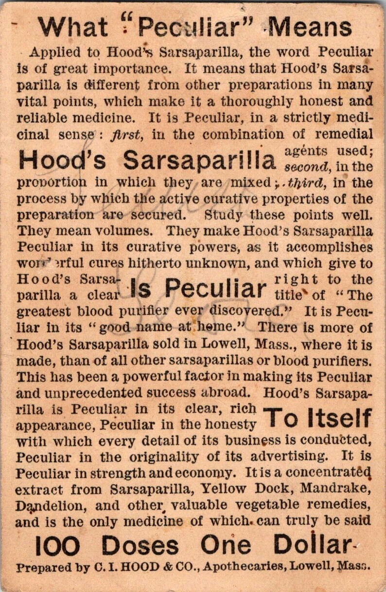 C I Hood & Co Peculiar Medicine Old Man Victorian Trade Card