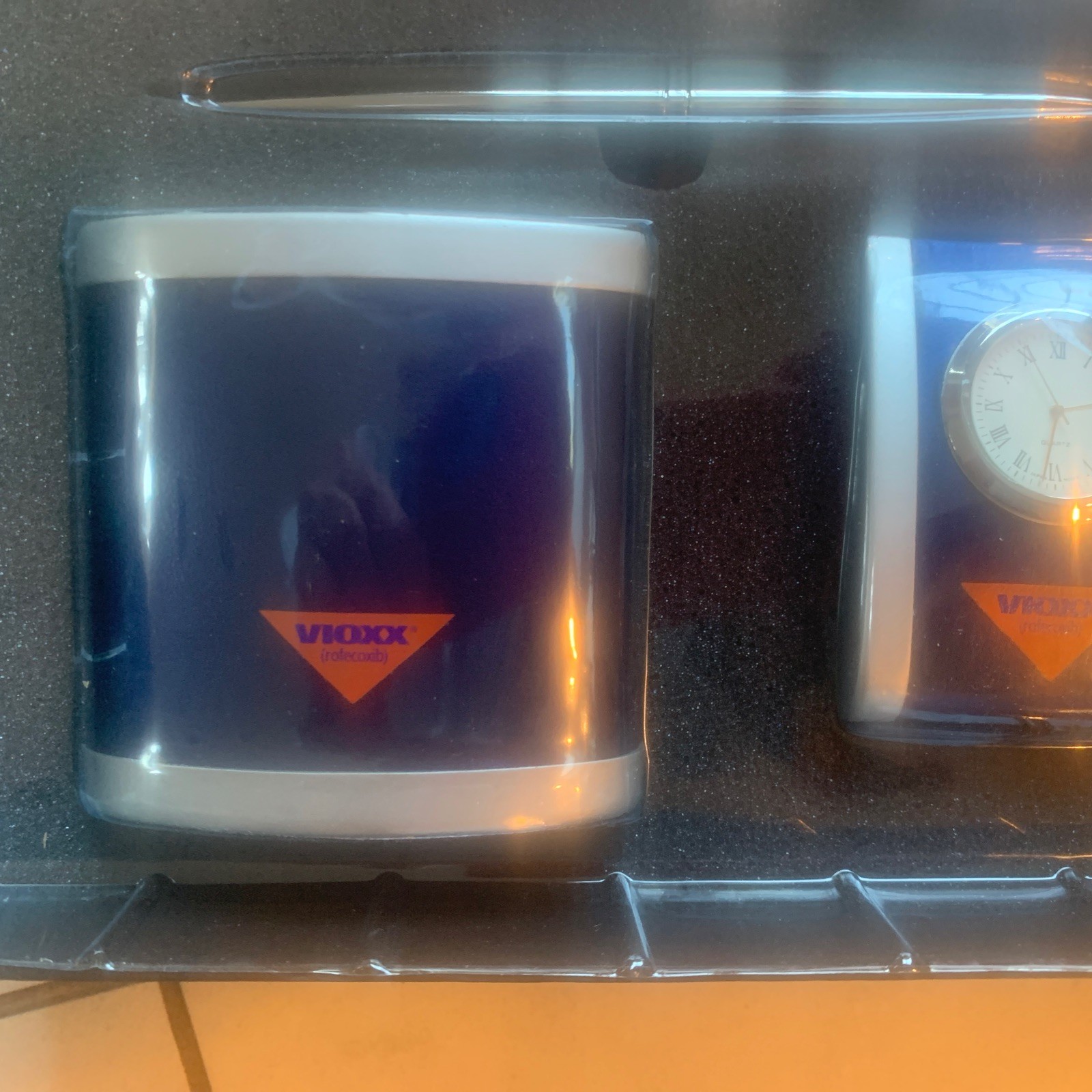 Desk Set 5 Piece pharmaceutical drug rep Vioxx New In Case Clock, Photo Etc