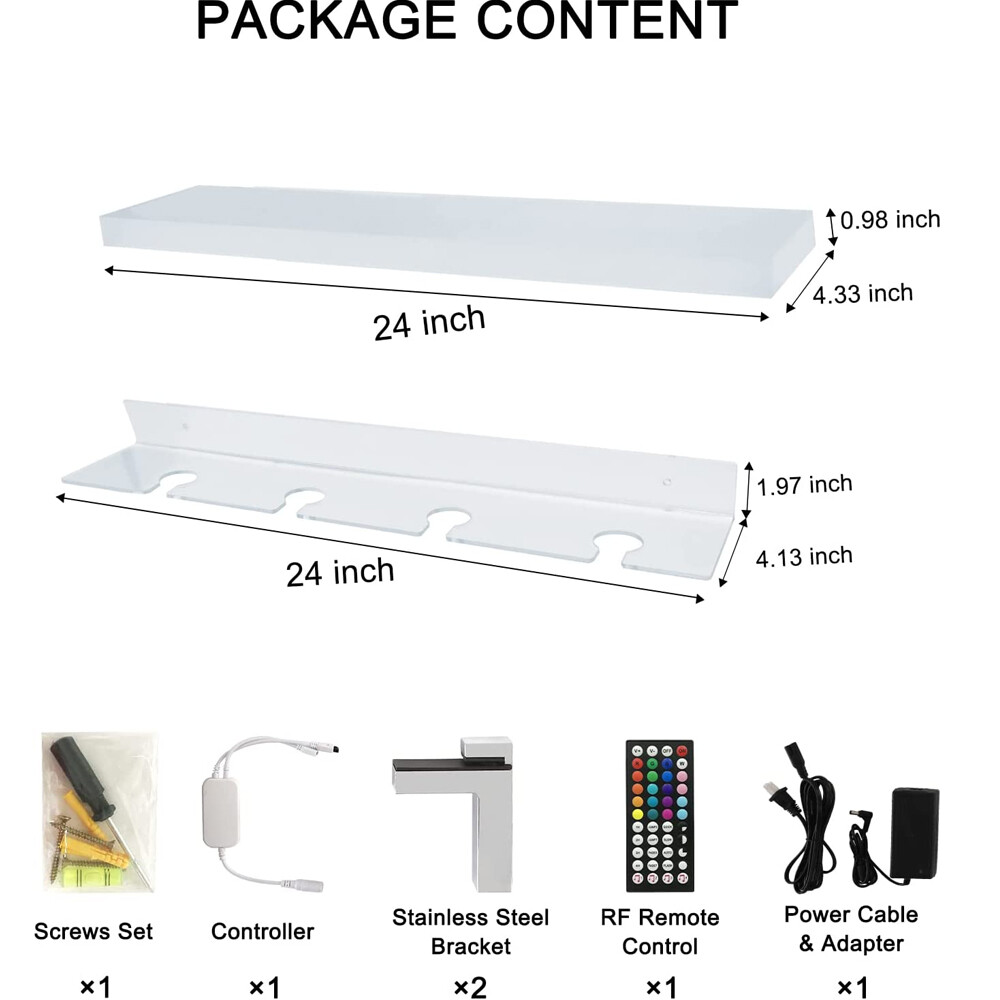 1 Step 24 Inch Wall Mounted LED Lighted Liquor Bottle Display Shelf for Home Bar