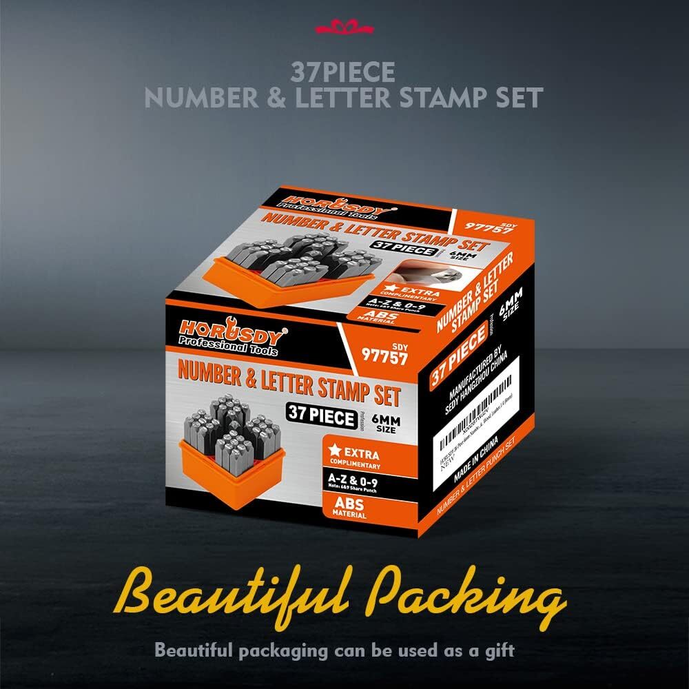37PC Number & Letter Stamp Punch Set 1/4 6mm (A-Z&0-9+Star) Plastic Wood Leather