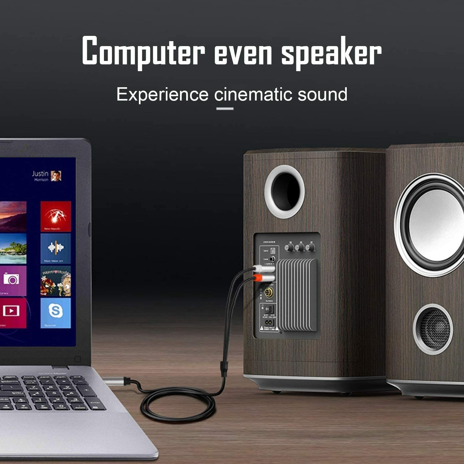 3.5mm 1/8" TRS to Dual 6.35mm 1/4" TS Mono Stereo Y-Cable Splitter Cord