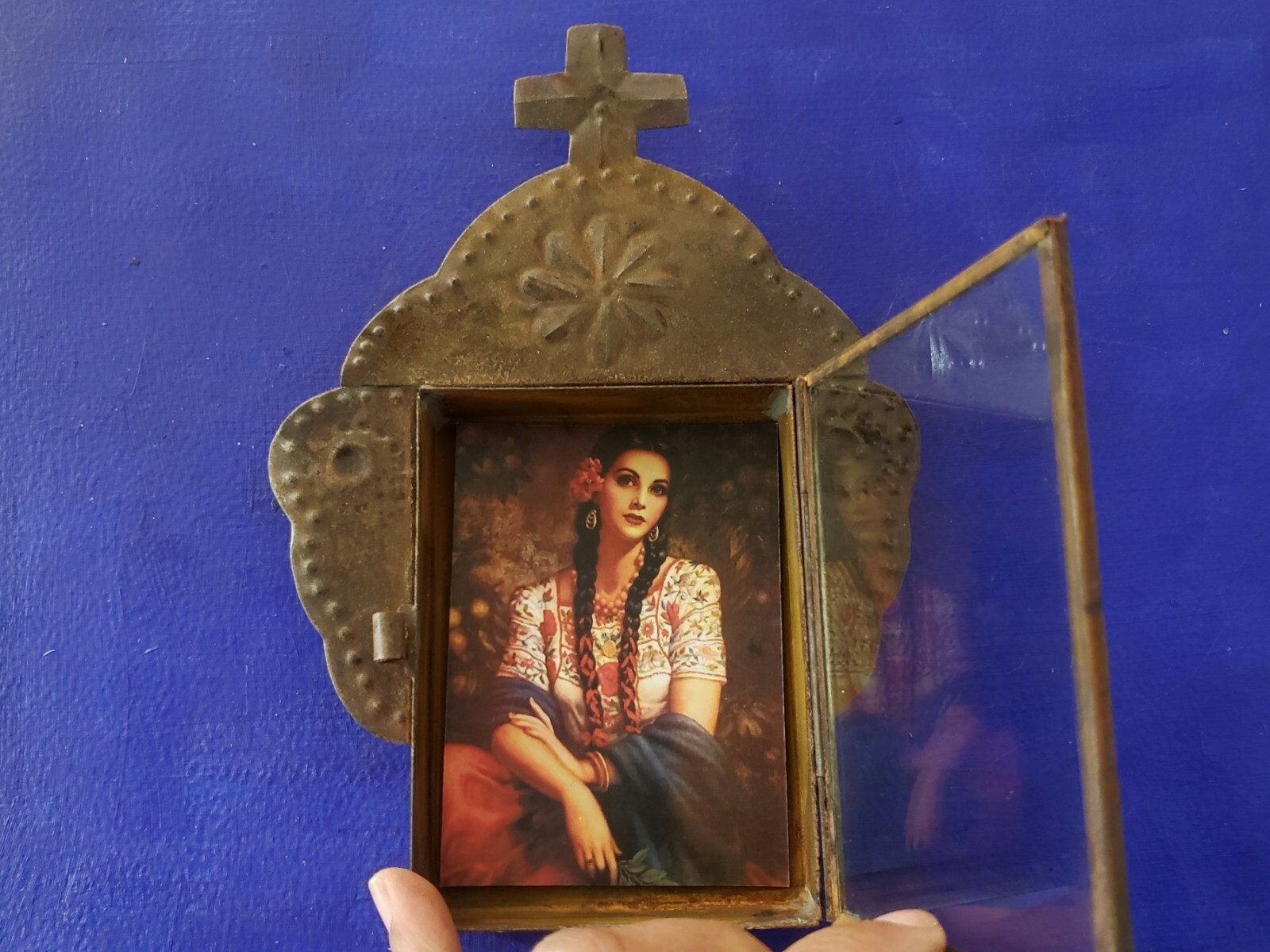 Rustic Mexican tin nicho Beautiful Mexican Señorita senorita lady maria folk art
