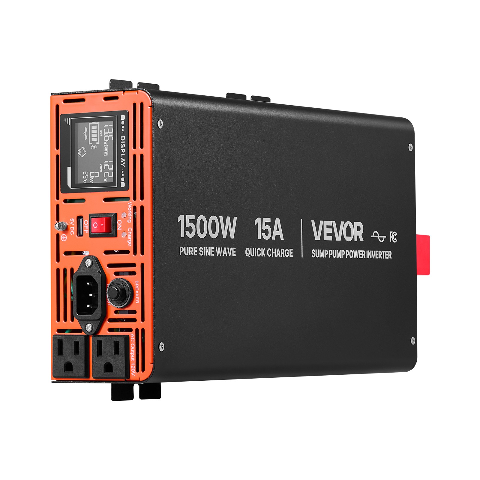 VEVOR 1500W Sump Pump Battery Backup System LCD Pure Sine Wave Power Inverter