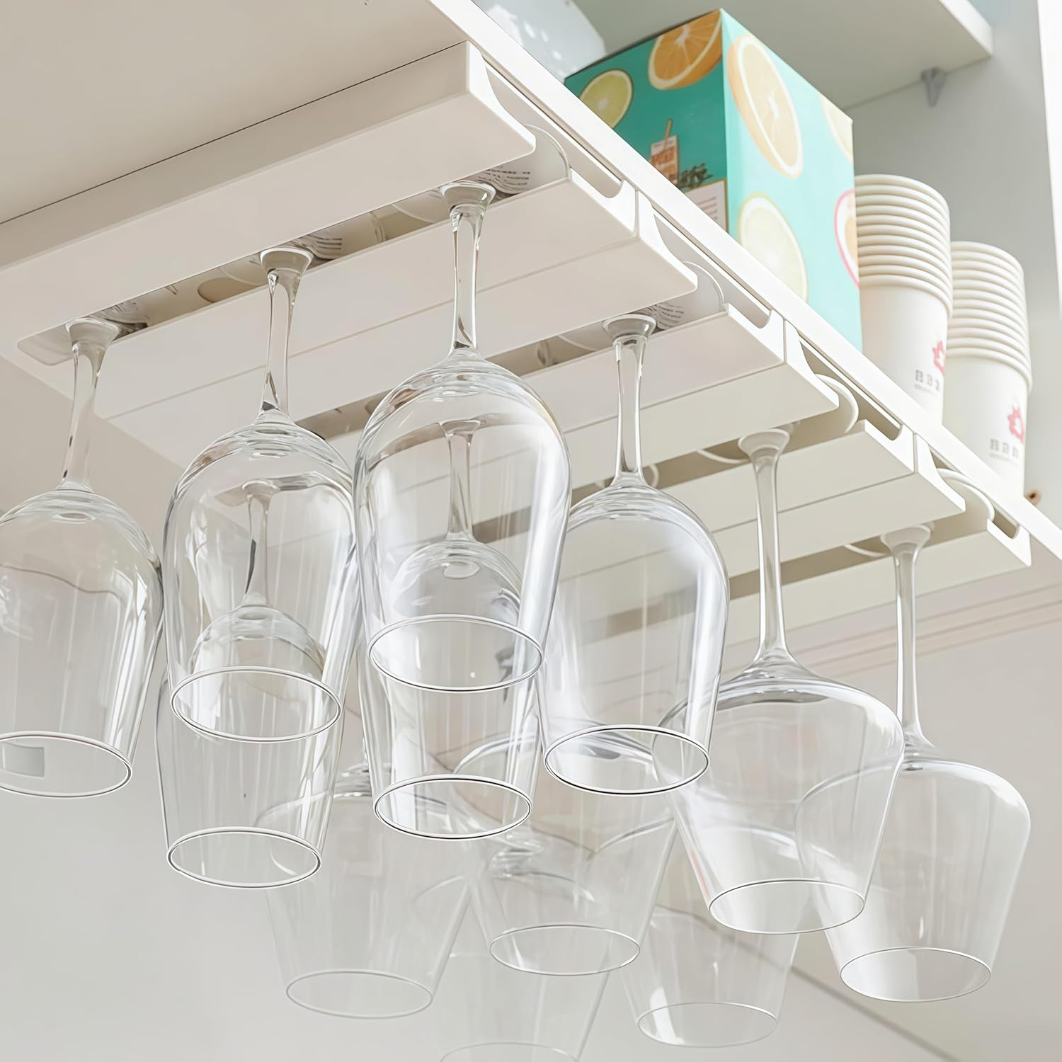 Wine Glass Rack Hangers under Cabinet, 2 Pack Wine Glasses Holders under Shelf N