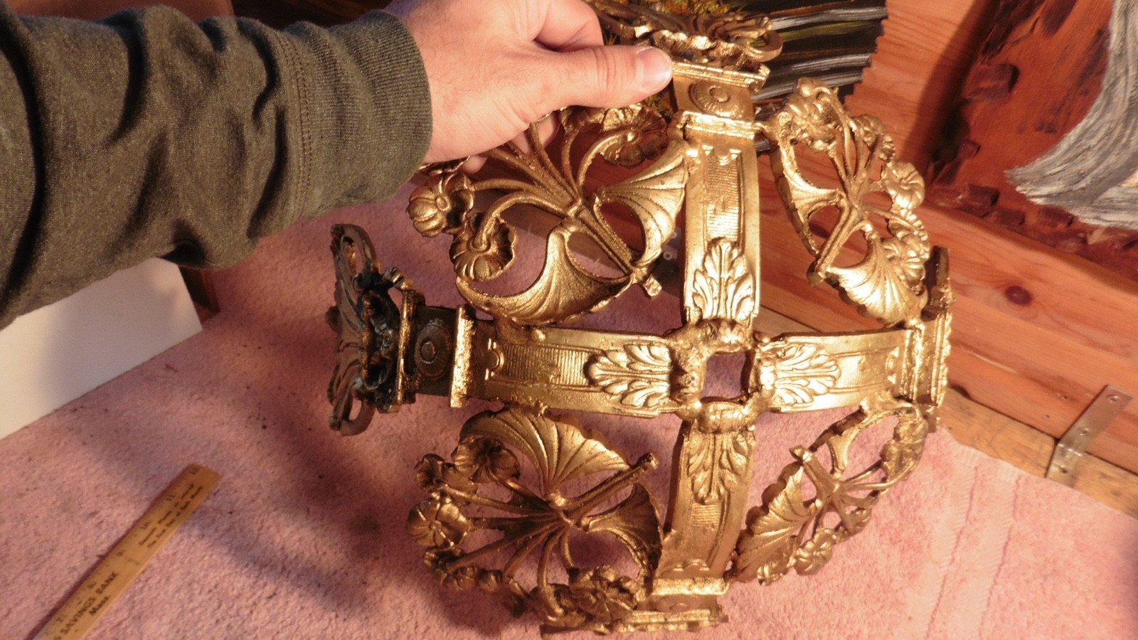 Antique Gilt Bronze Chandelier Base Ornate Acanthus Leaf Motif Louis XV Rococo