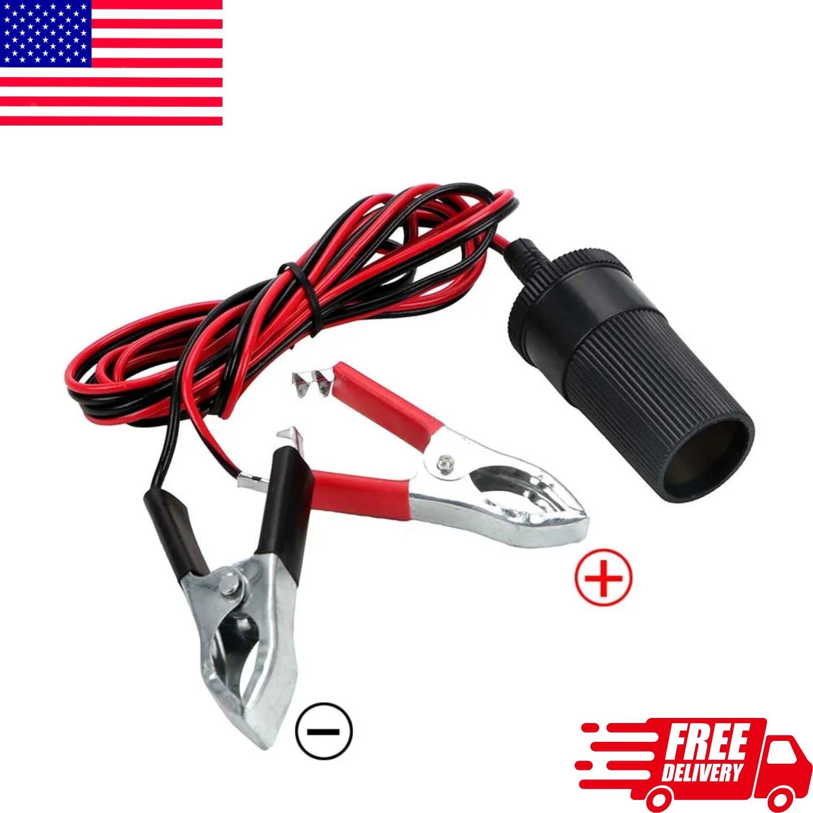 12V Battery To Cigarette Lighter Adapter Alligator Clamp Clip 12 Volt Car Socket