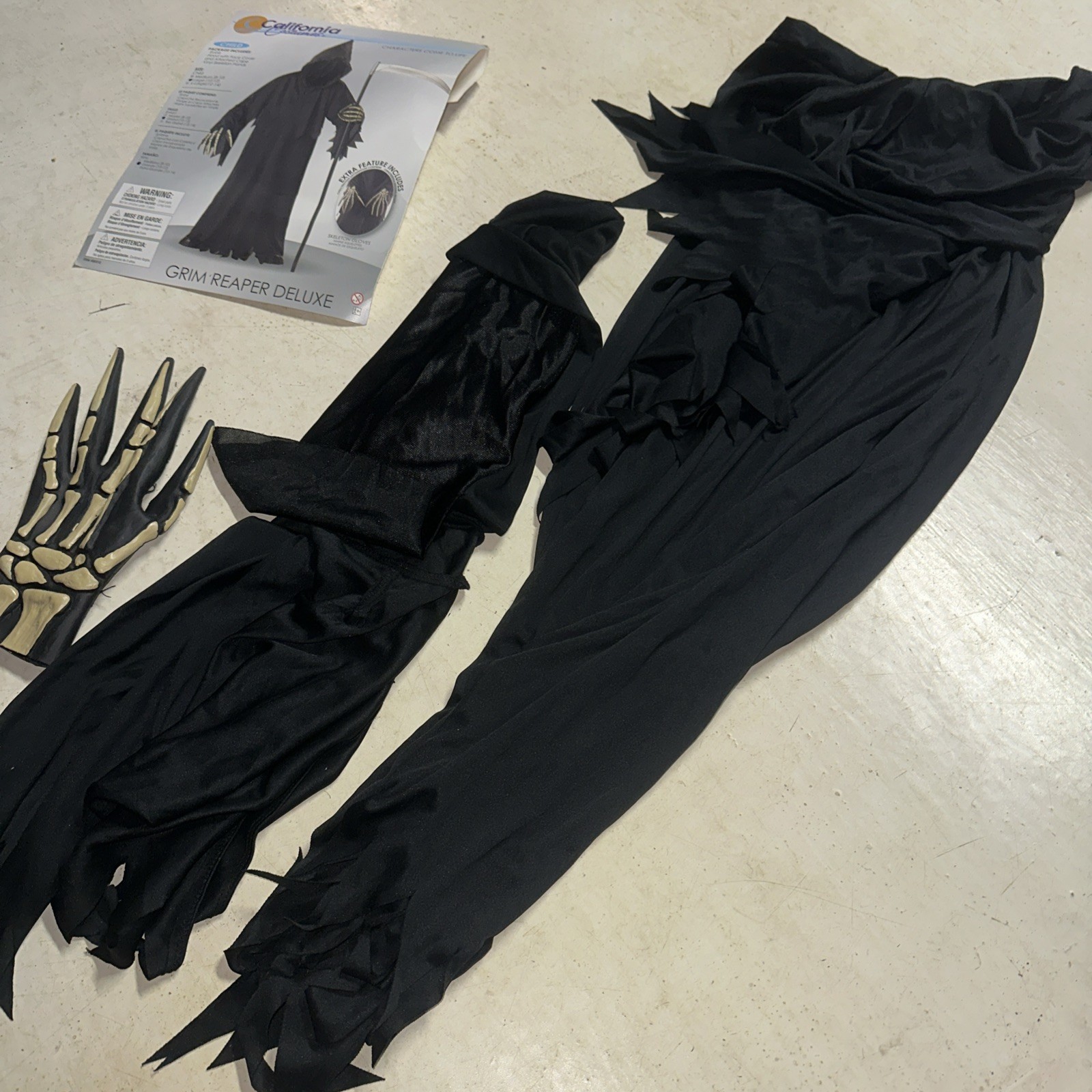 Grim Reaper Children Halloween Costume Large 10-12 Black California Left Glove