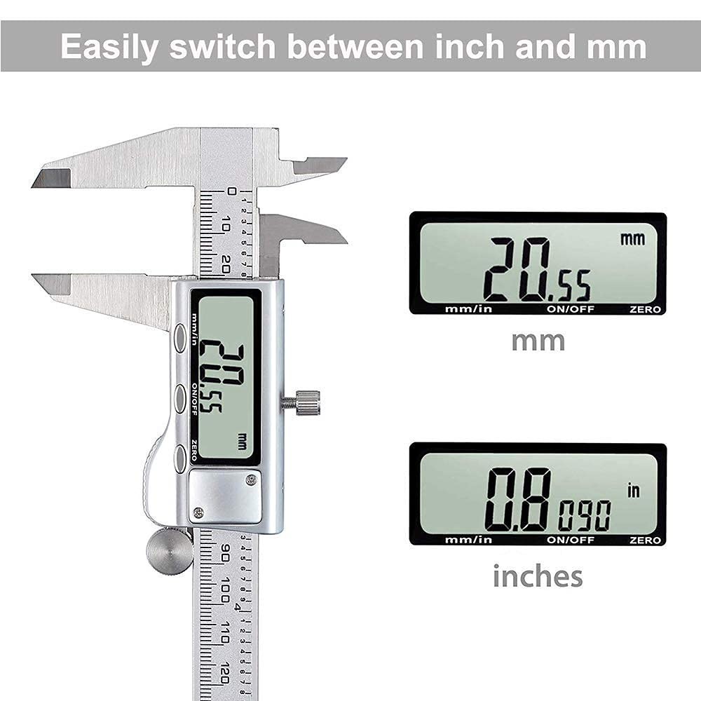 Digital Caliper IP54 Waterproof Stainless Steel Measuring Tool 6 Inch LCD