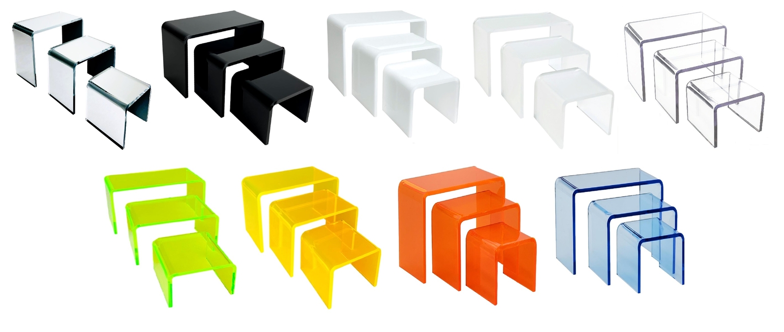 T'z Tagz New 3 Piece Acrylic Showcase Riser Display Stand Color Variation Set