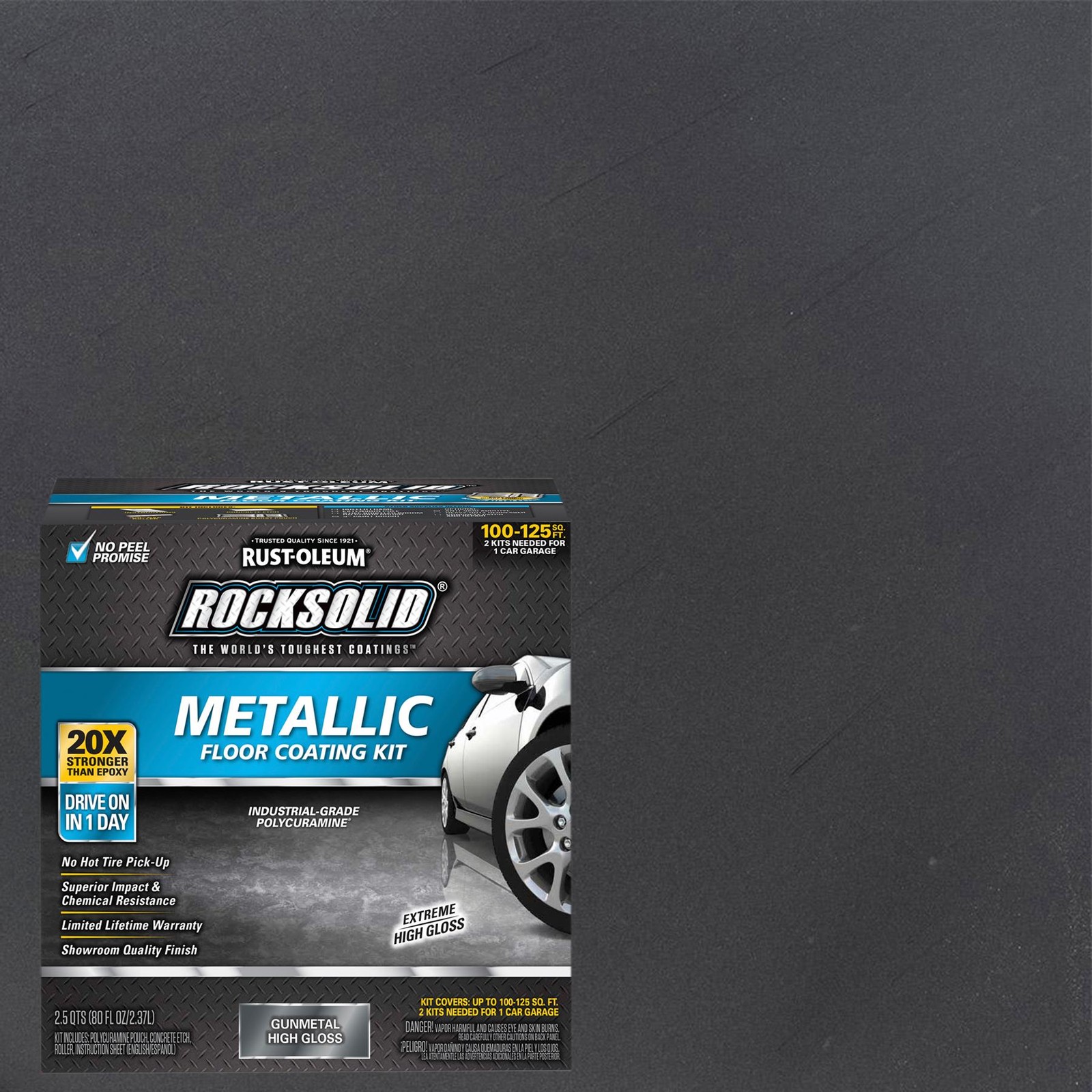 RockSolid Metallic Floor Coating Kit, Gun Metal, High Gloss, 80 Oz - 299743