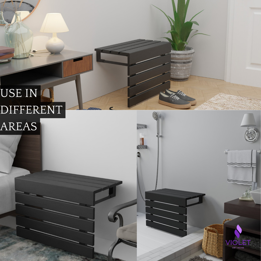 Handmade Teak Wood Folding Wall Mounted Shower Seat, XL