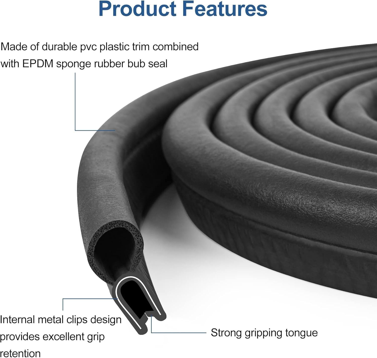 Automotive Door Weather Stripping 10Ft Car Door Rubber Edge Trim Seal Strip Gask