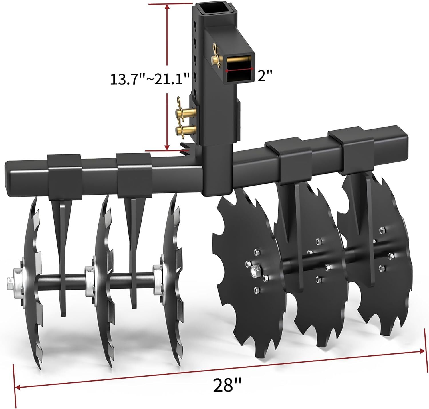 Heavy Duty ATV/UTV Disc Plow Harrow W/ 28" Cut Width & 2" Receiver Hitch Attach