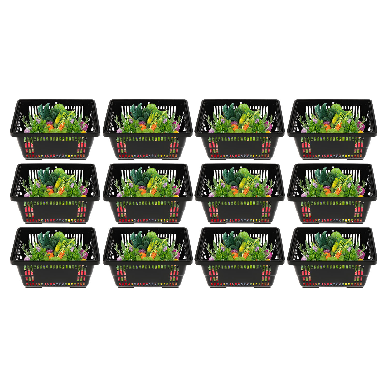 12 PCS Black Plastic Shopping Basket for Market Grocery Retail Store + Handles