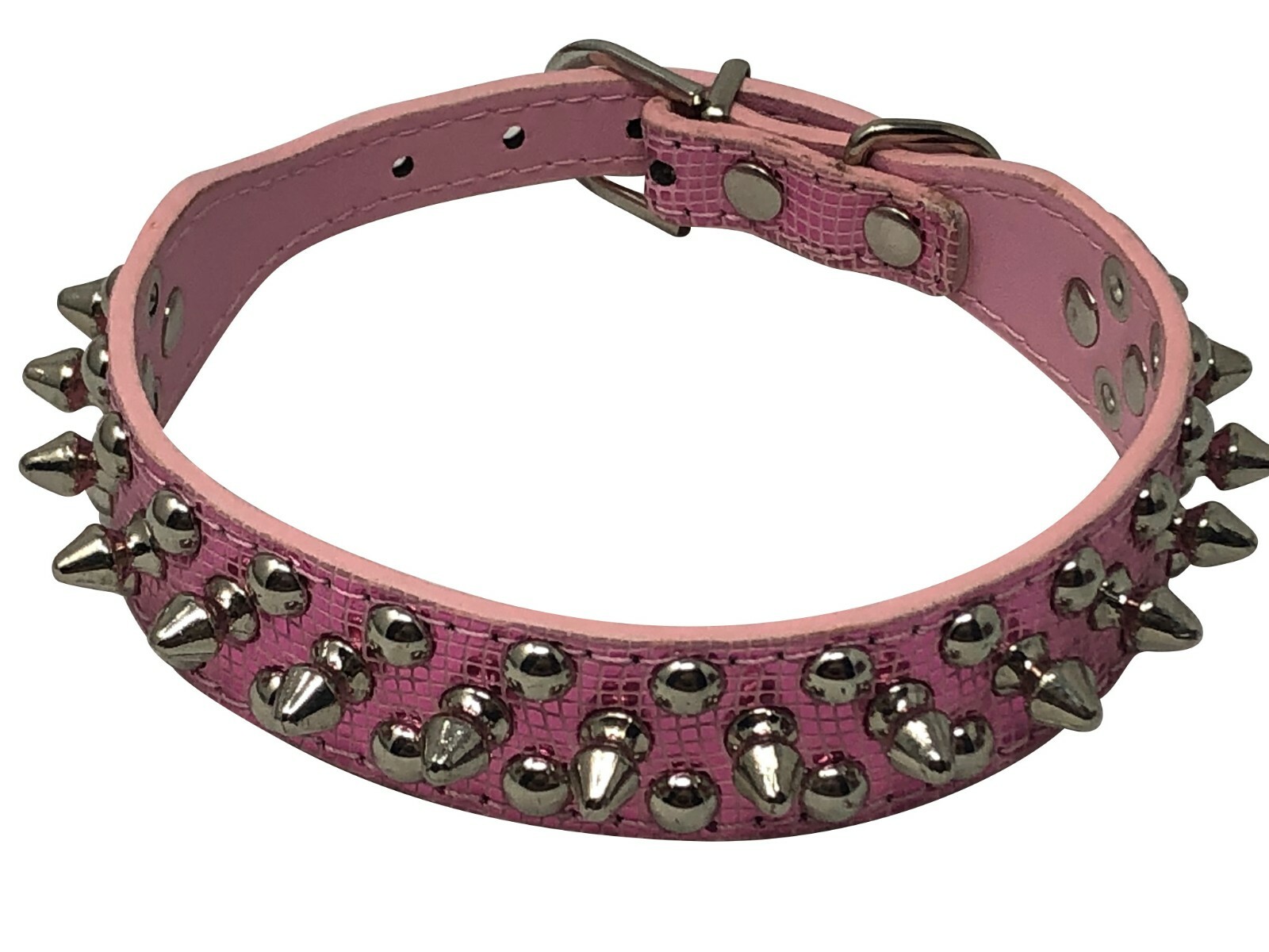 Dog Collar Studded & Spikes Rivet Adjustable 12 Colors Faux Leather 1" w S M L