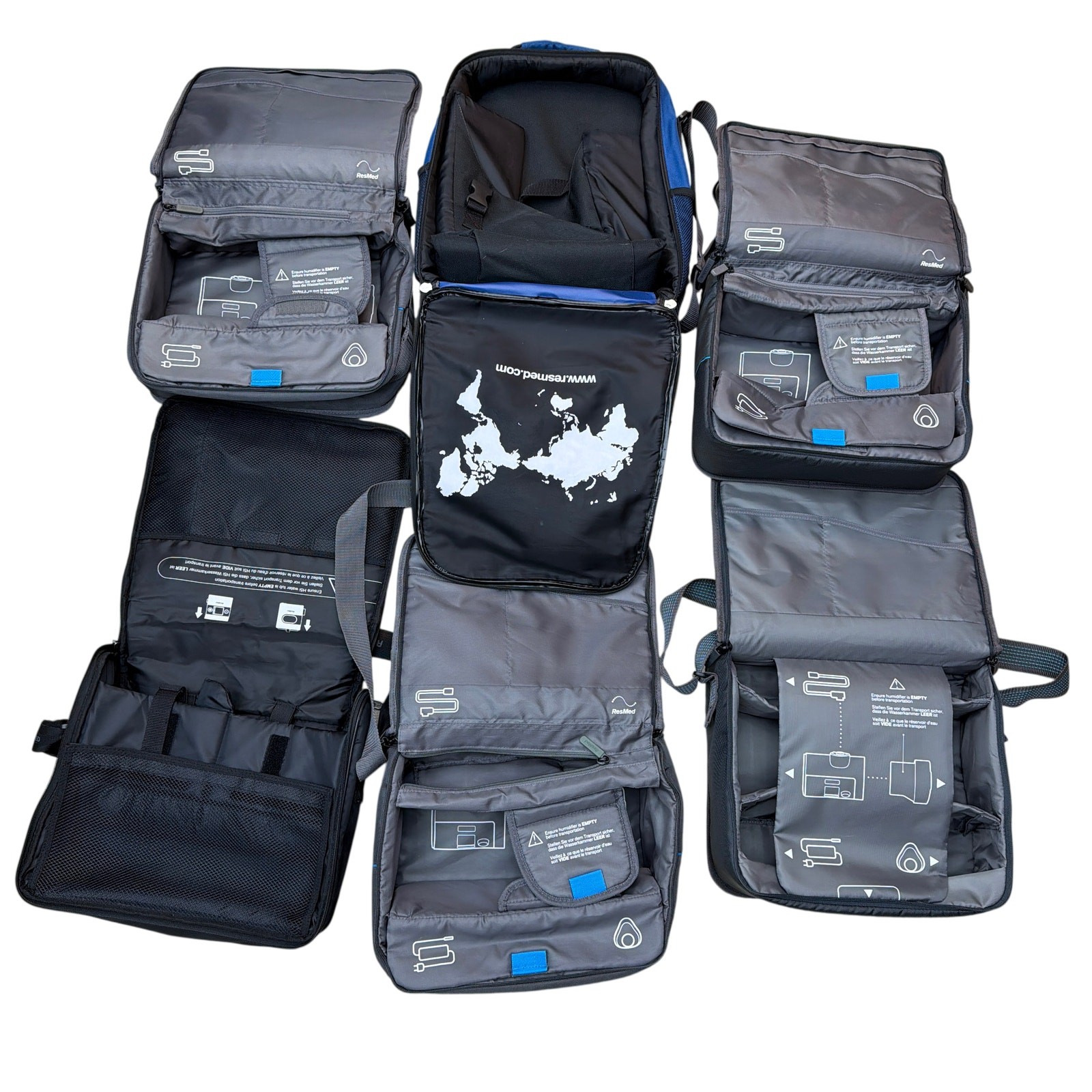 Lot of 6 ResMed Travel Carry Bags – Gray/Black/Blue