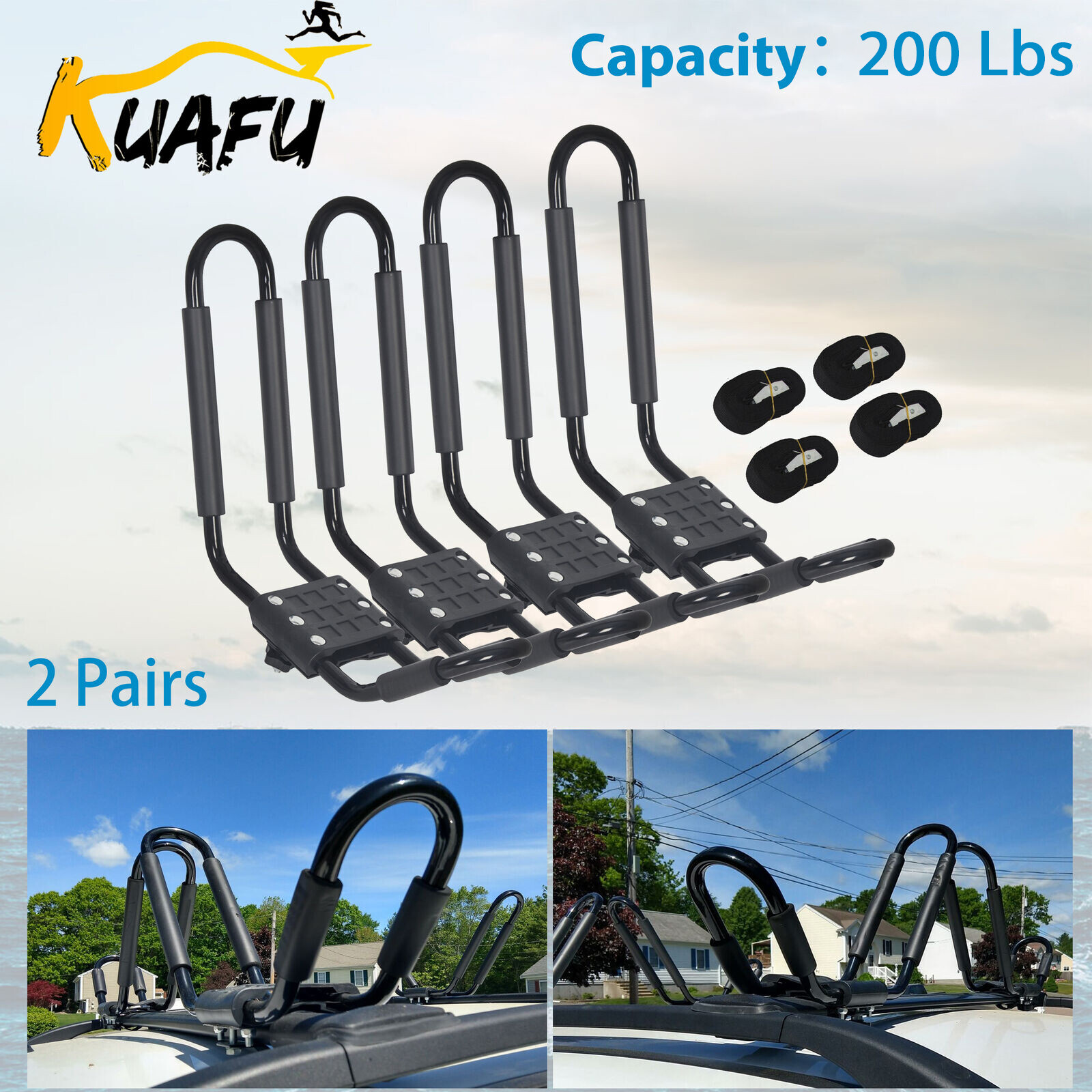 2 Pairs Kayak Roof Rack Carrier For kayak Surf Board SUV Car J-Bar Rack