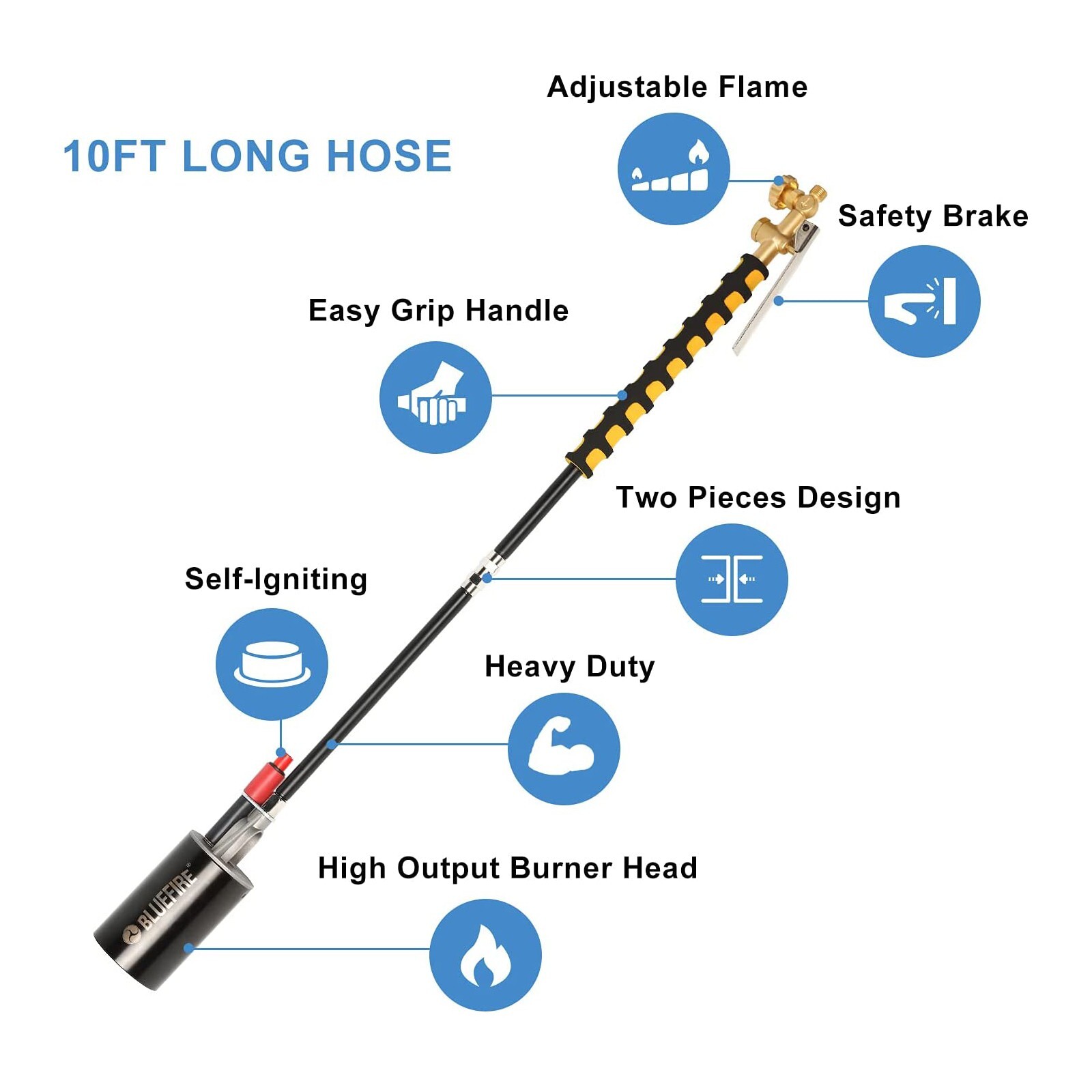 BLUEFIRE 150000 BTU High Output Propane Torch Weed Burner with 10ft Hose Trigger