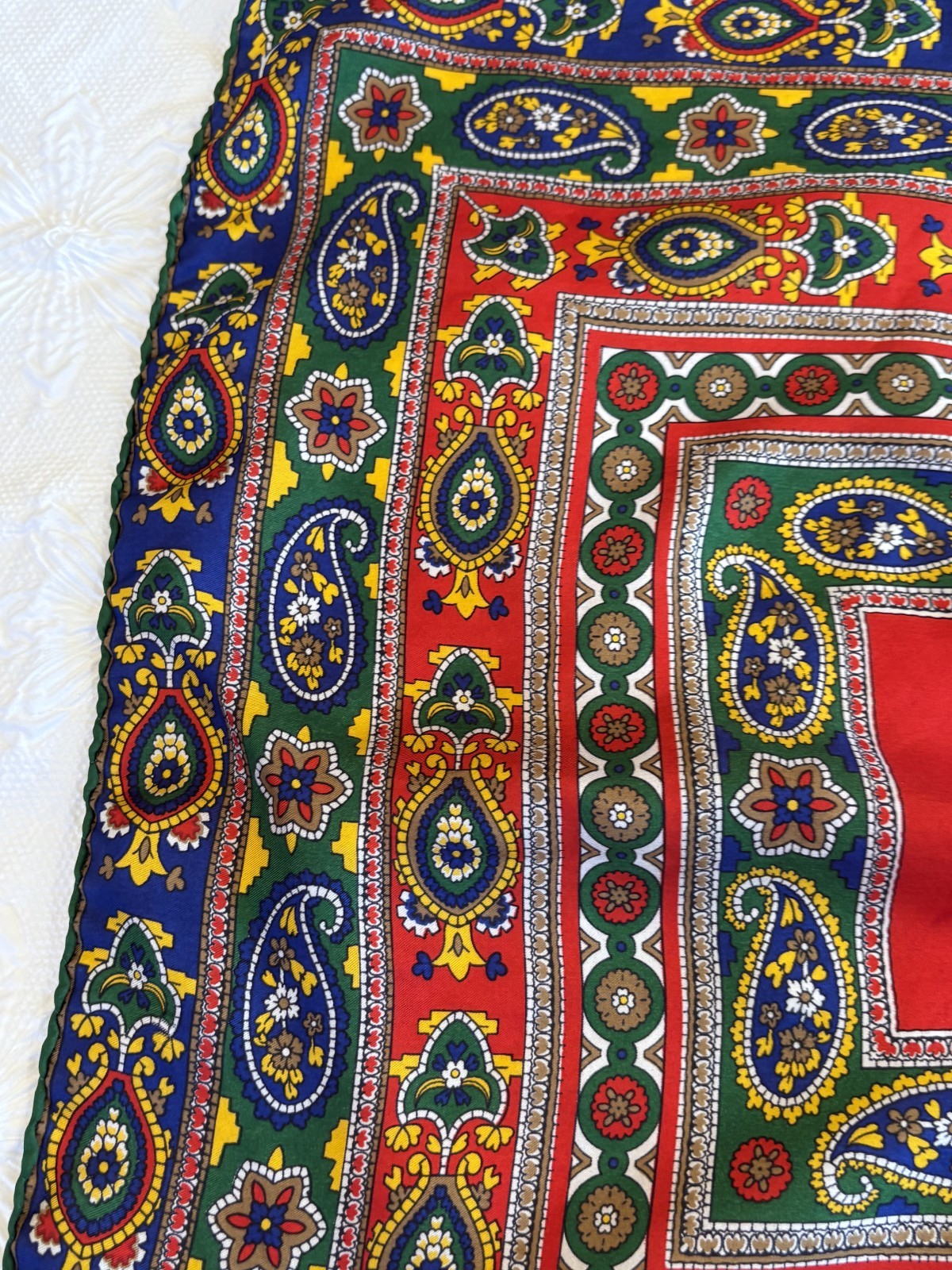 Vintage Scarf Square Hand Rolled Abstract Design Women's 22.5" x 22" Red Multi