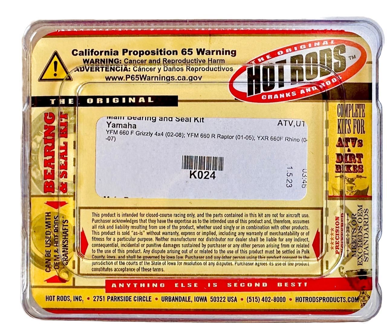 Raptor Rhino Grizzly 660 Hot Rods Main Crank Bearing Kit Hotrods 93306-30702-00