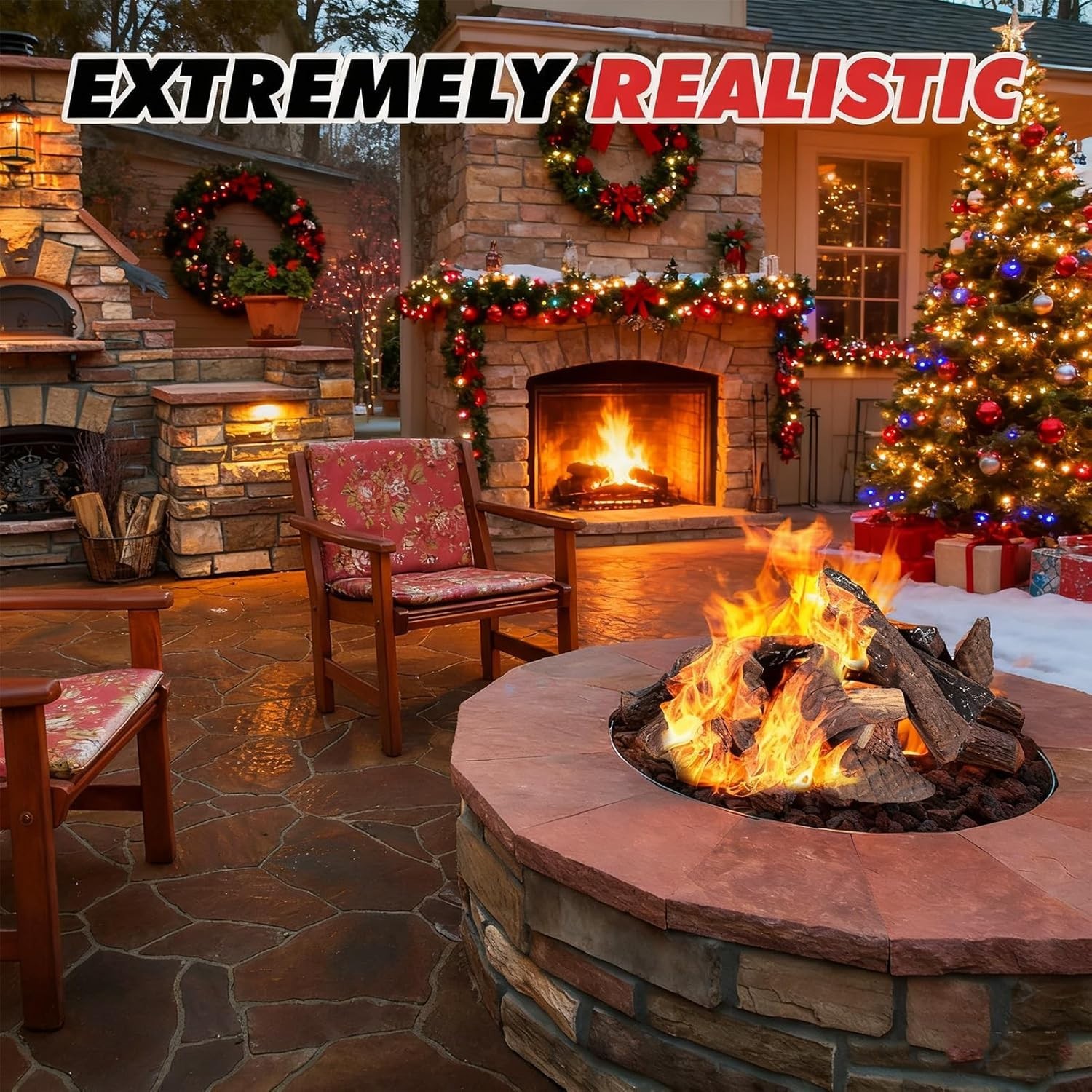 Large Ceramic Gas Logs, 10 Piece Set of Decoration Ceramic Wood Logs for All Typ