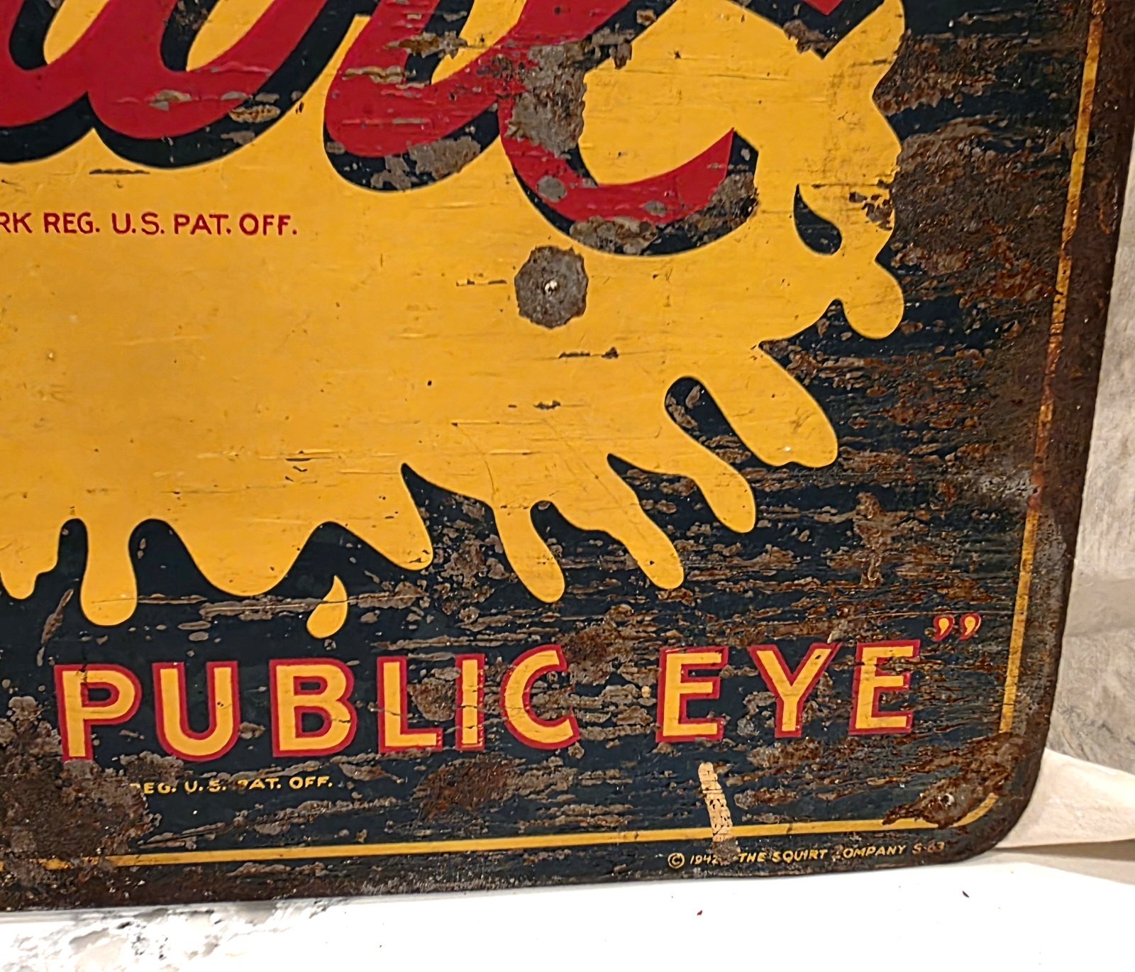 Rare Original 1963 Drink SQUIRT Flange Sign - It's In The Public Eye - 18" x 14"