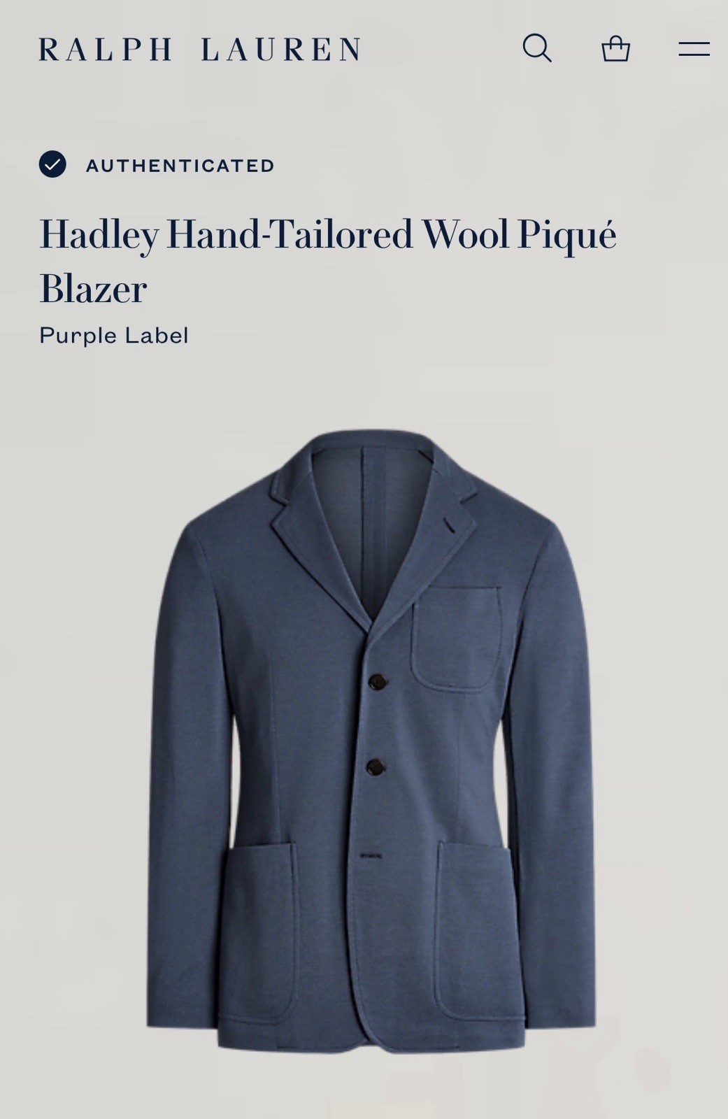 🔥NWT $1995 Ralph Lauren Purple Label Hadley Hand-Tailored Wool Piqué Blazer 38R