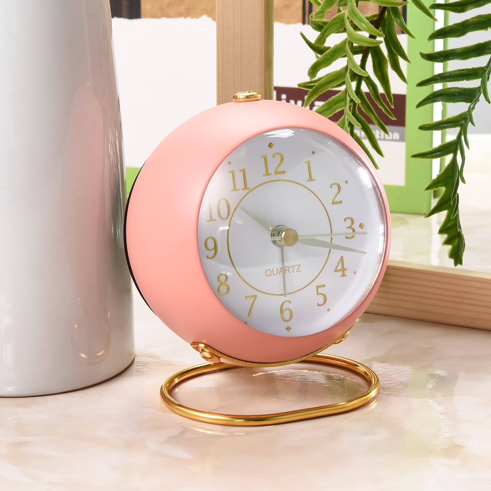 Retro Analog Alarm Clock Silent Non Ticking Night Light Desk Clock Green