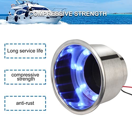 4PCS Boat Cup Holder, Stainless Steel Boat Cup Holder Insert, Blue Led Blue*4