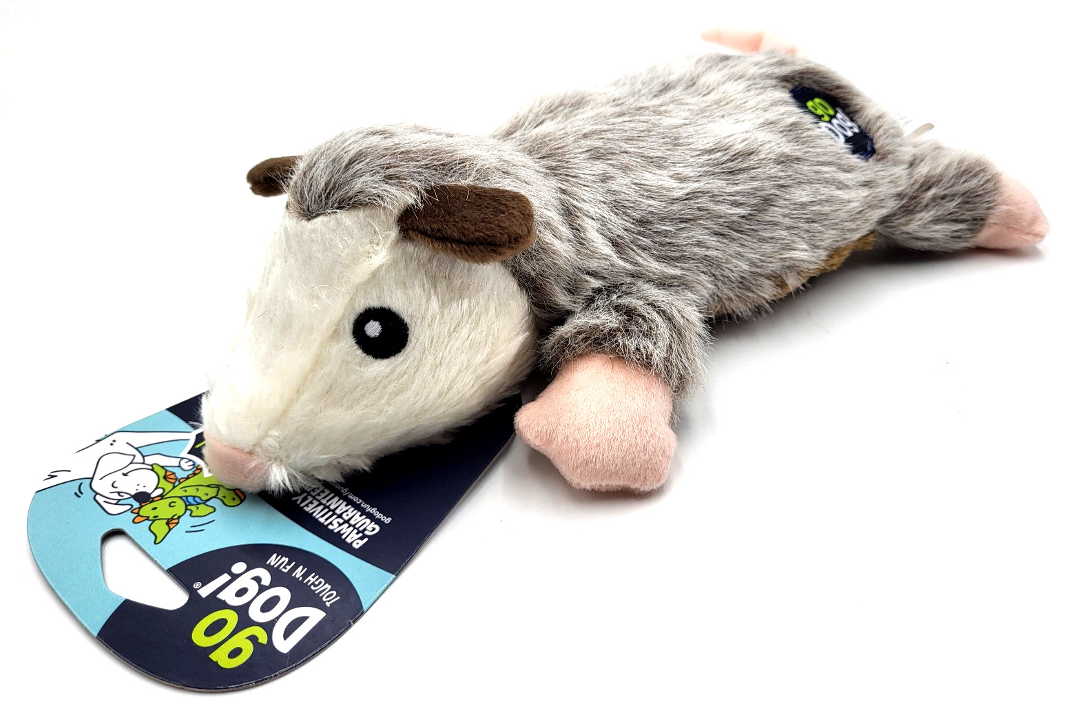 GoDog Flatz Flattie Opossum Large Squeaky Toss & Shake Dog Toy 12"