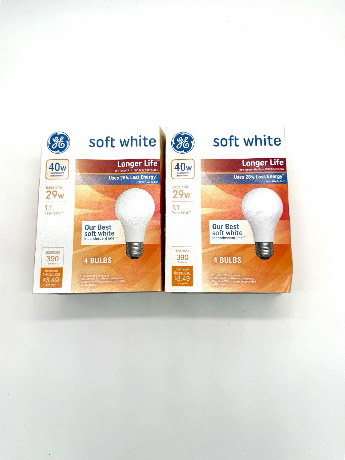 GE - Soft White - Non-LED 29-watt Equivalant 40w - Light Bulbs - 2 Packs/8 Bulbs