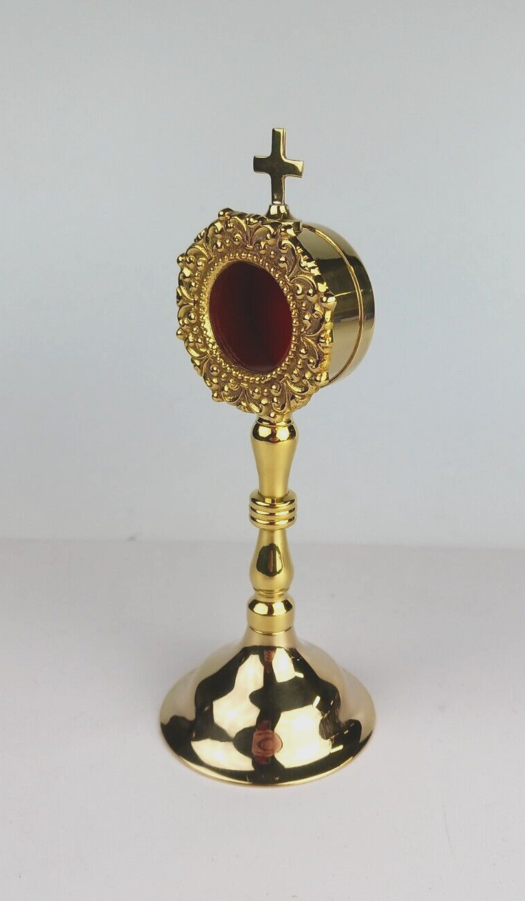 High Polished Brass Personal Reliquary for Catholic Church or Home Use 8 Inch