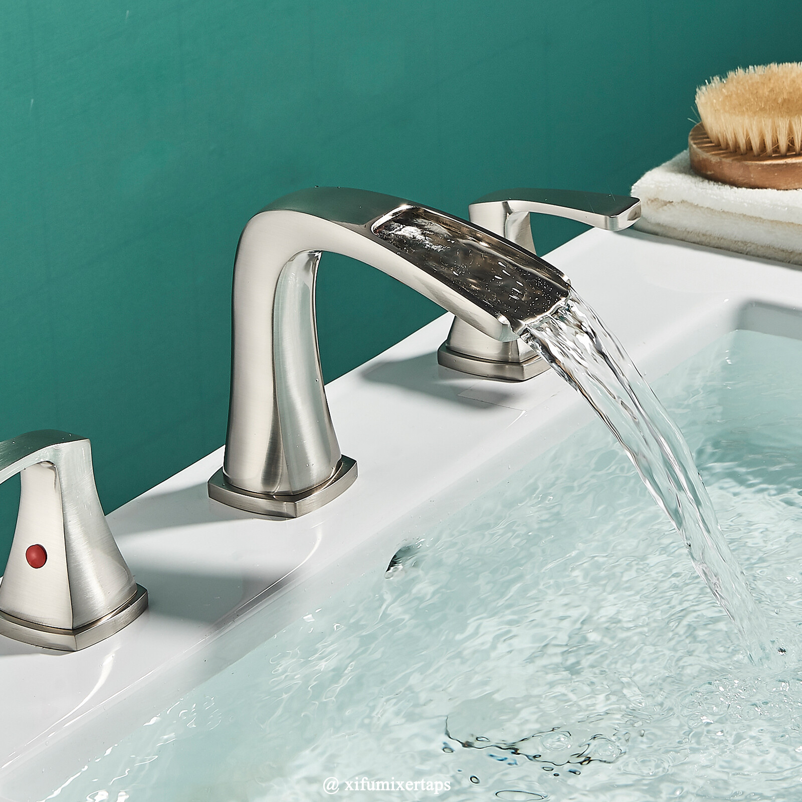 8” Widespread Waterfall Bathroom Sink Faucet 3 hole Vanity Mixer Brushed Nickel