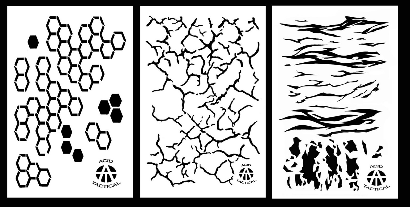 3Pack! Spray Paint Camouflage Camo Stencils Jon Boat CrackedHexacam Tiger Stripe