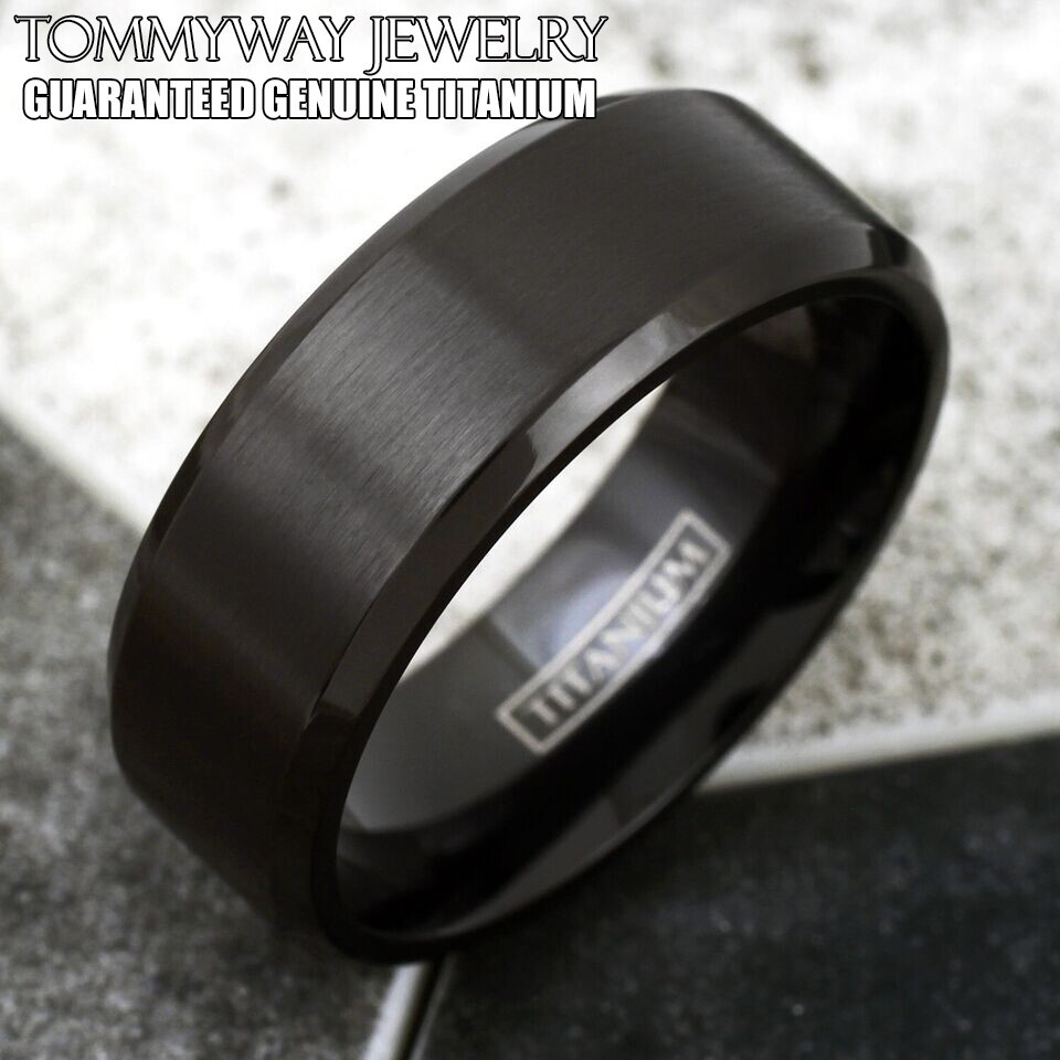 8mm Black Titanium Men's Brushed Finish Stripe Wedding Band Ring Size 5-15