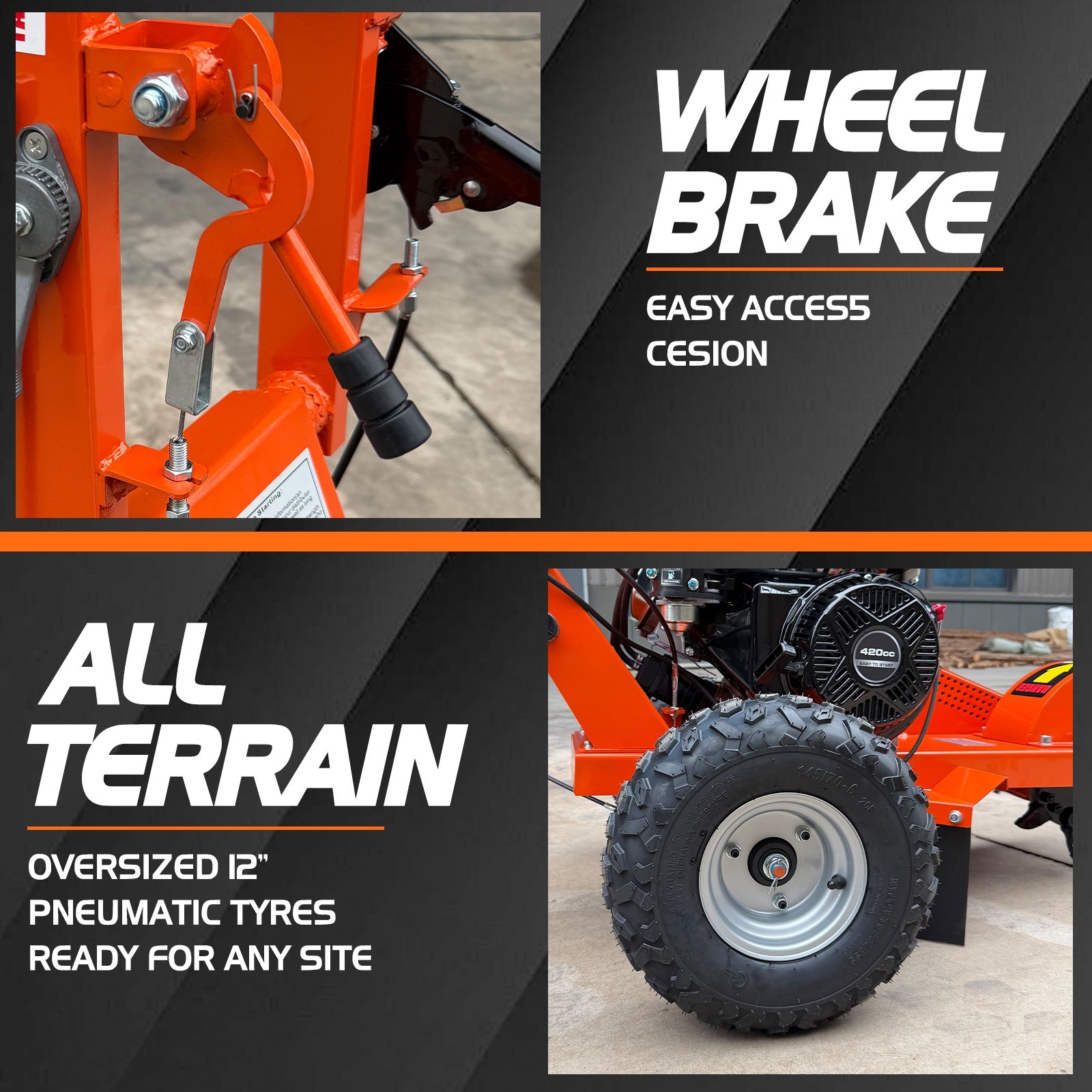 15HP 420CC Gas Stump Grinder Walk-Behind 15" Cutting Height 10" Depth