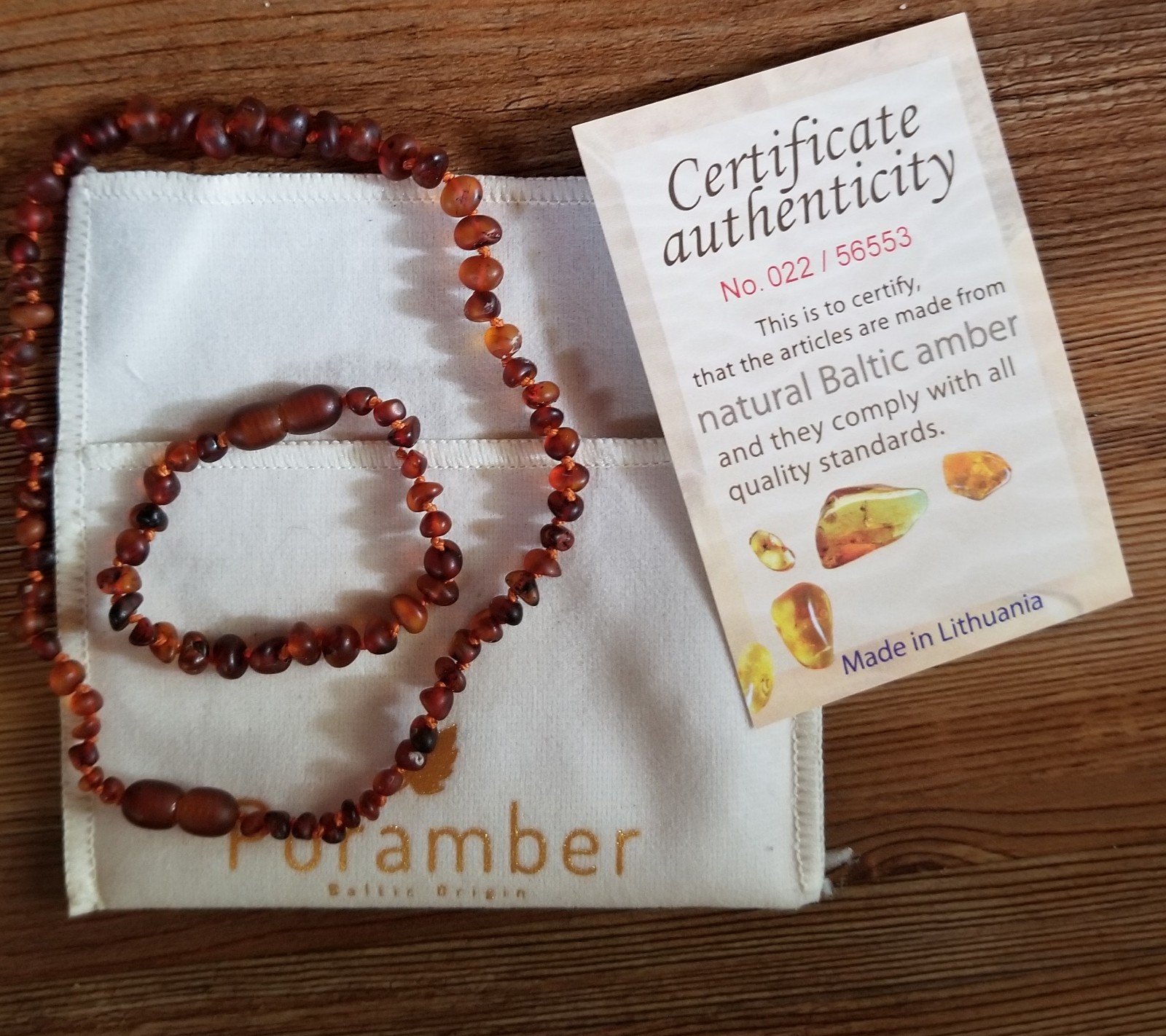 Puramber Genuine Baltic Origin Amber Necklace 12.5" and 5.5" Bracelet. New