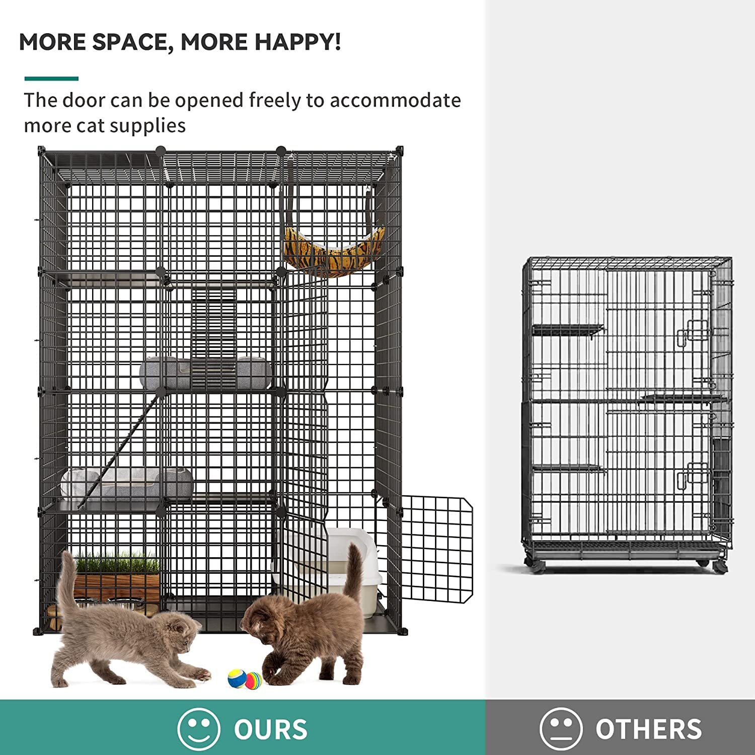 Large Cat Cage Enclosure Metal Wire 4-Tier Kennel DIY Playpen Catio with Hammock