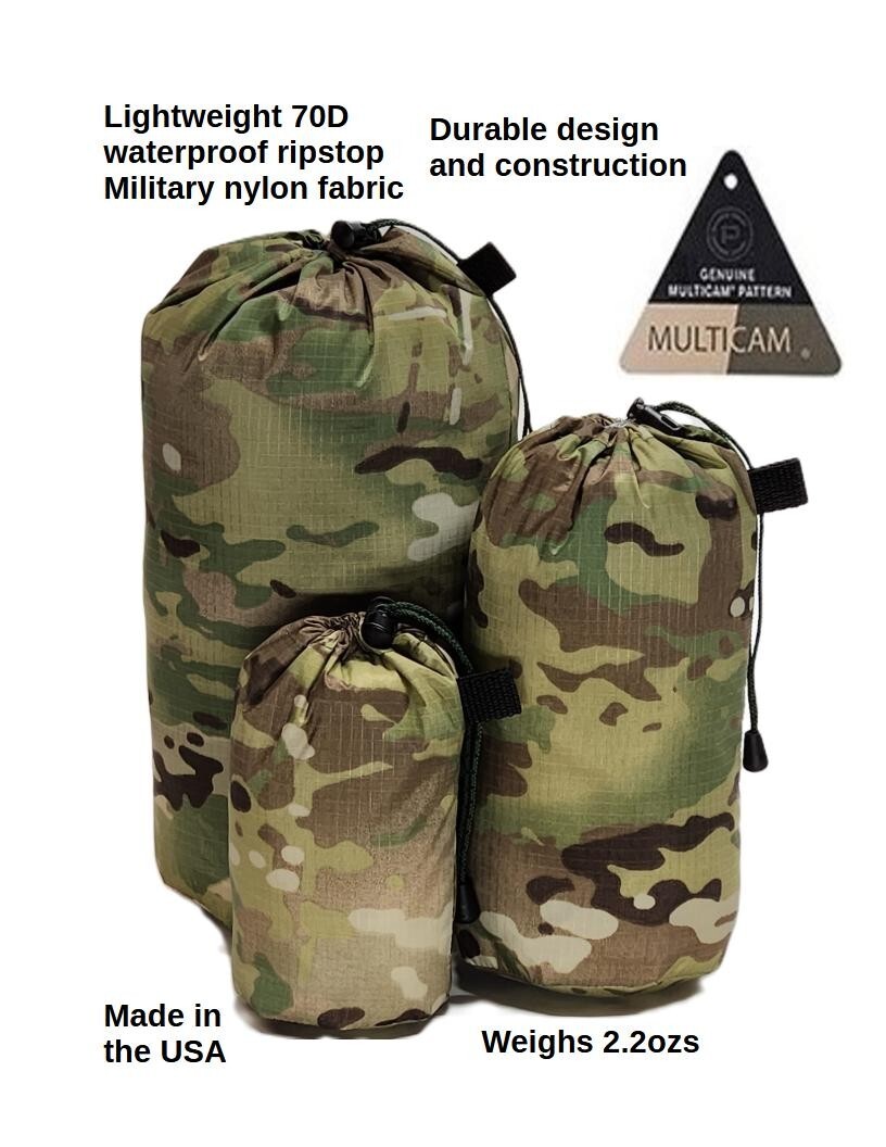 3-pk MULTICAM 70D Mil-spec Ripstop Waterproof Nylon Camping Hiking Stuffsack Set