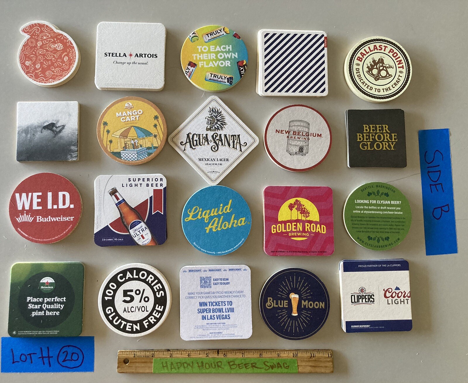 🔥New 20 Mix Beer Bar Coasters coaster Lot H Bluemoon Stella Mango Cart Kona 805
