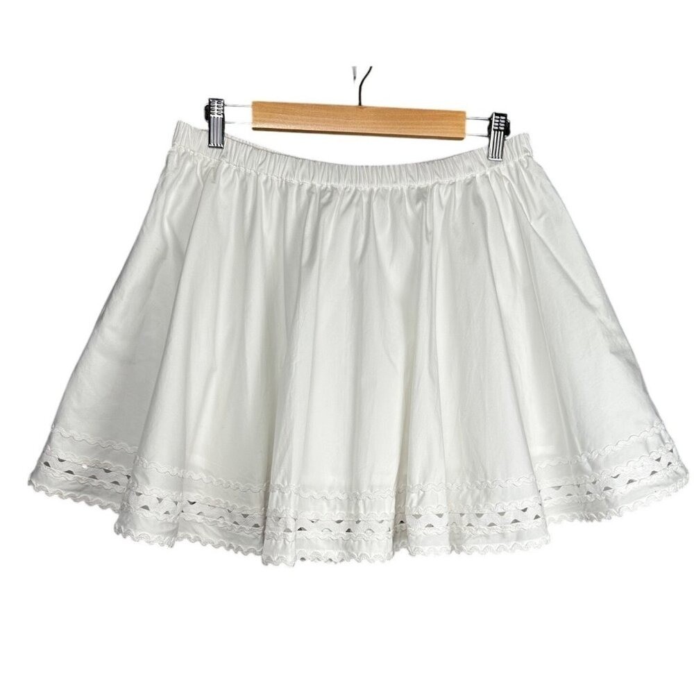 J.Crew Skirt Women L White Eyelet Scalloped Hem Mini Flared Cotton Old Money