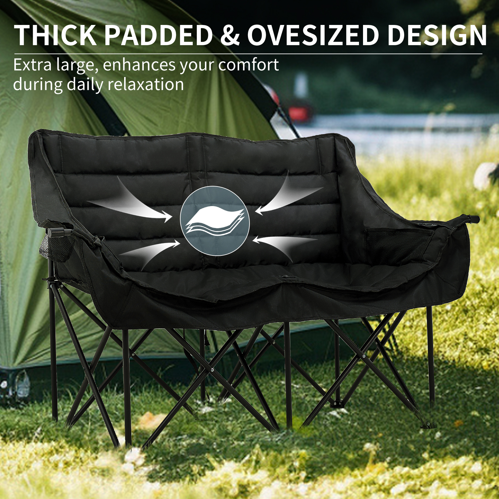 NAIZEA Oversized Fold Up Double Camping Chair 2 Person Camping Chair Loveseat