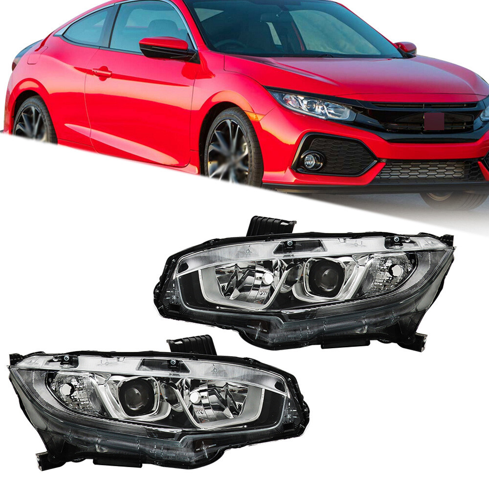 Left+Right For 2016-2020 Honda Civic Halogen Projector Headlights Headlamp Clear