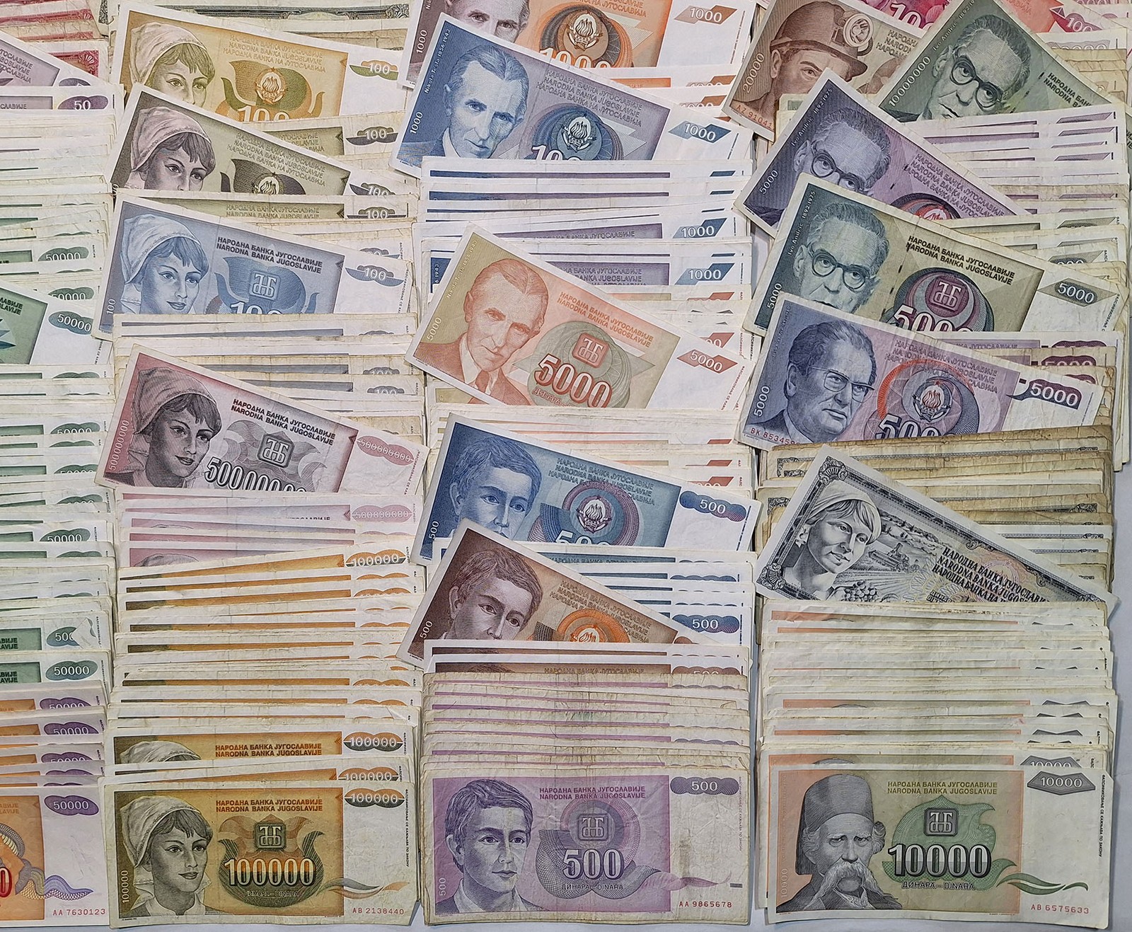 Yugoslavia LOT 1000+ Banknotes Dinara 40+ different HYPERINFLATION 70s-90s VG-XF