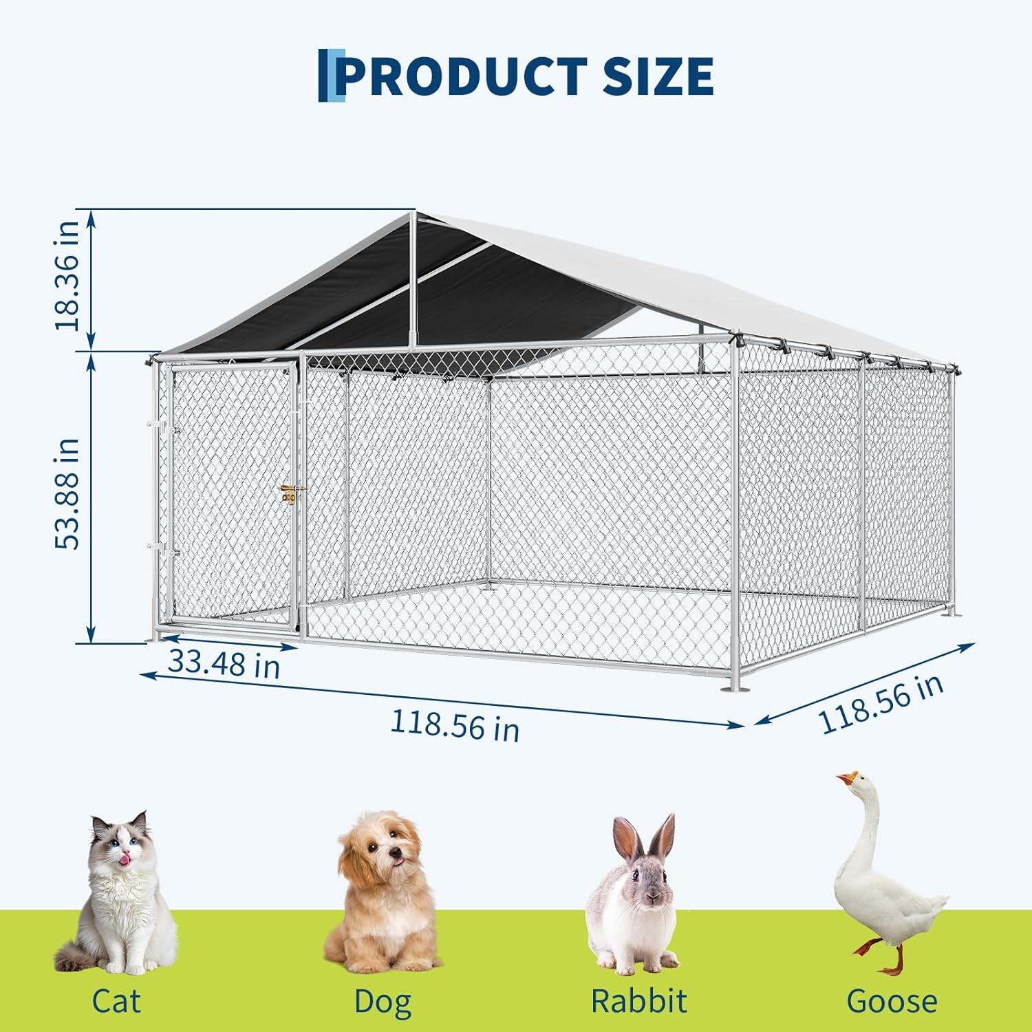 GRAVEE Large Dog Kennel Outdoor with Roof, Heavy Duty Pet Fence Enclosure
