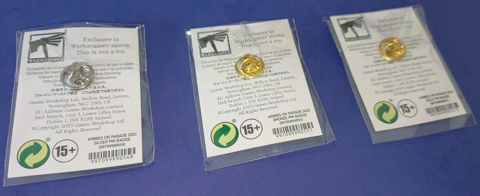 Warhammer Armies on Parade Bronze Silver Gold 3 Piece Pin Badge Set 2023