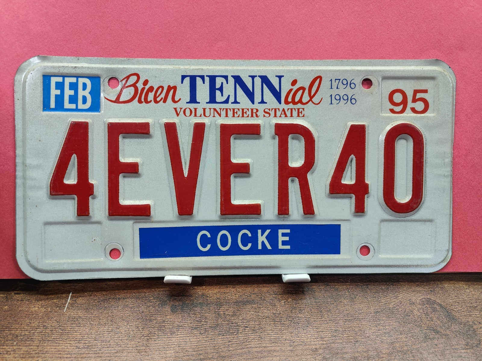 🟦Tennessee TN Tenn License Plate Tag Vanity 4 Ever 40 1995 Forty Four Cocke