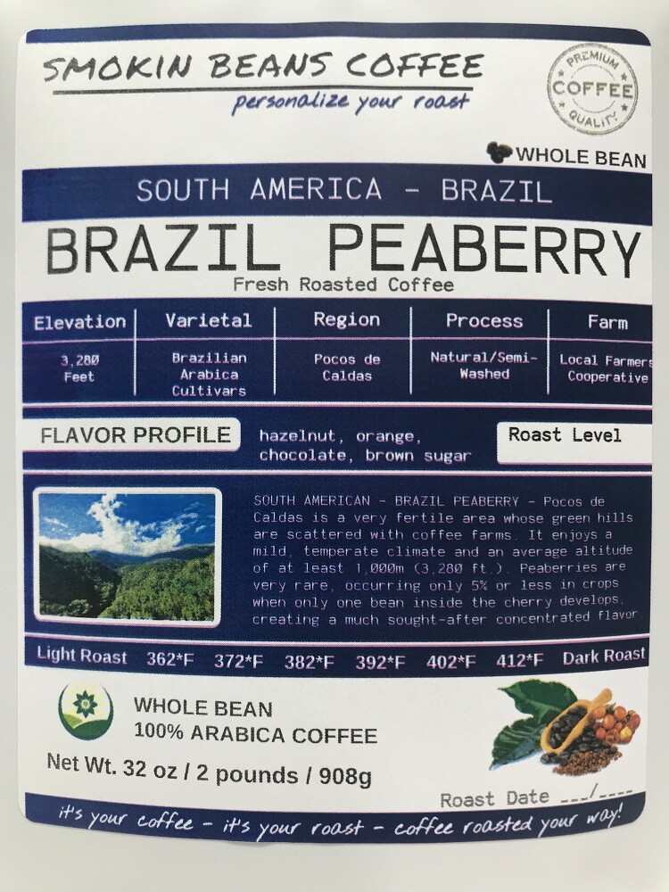 8oz/5lb - Brazil Peaberry – South America – Fresh Roasted To Order Coffee