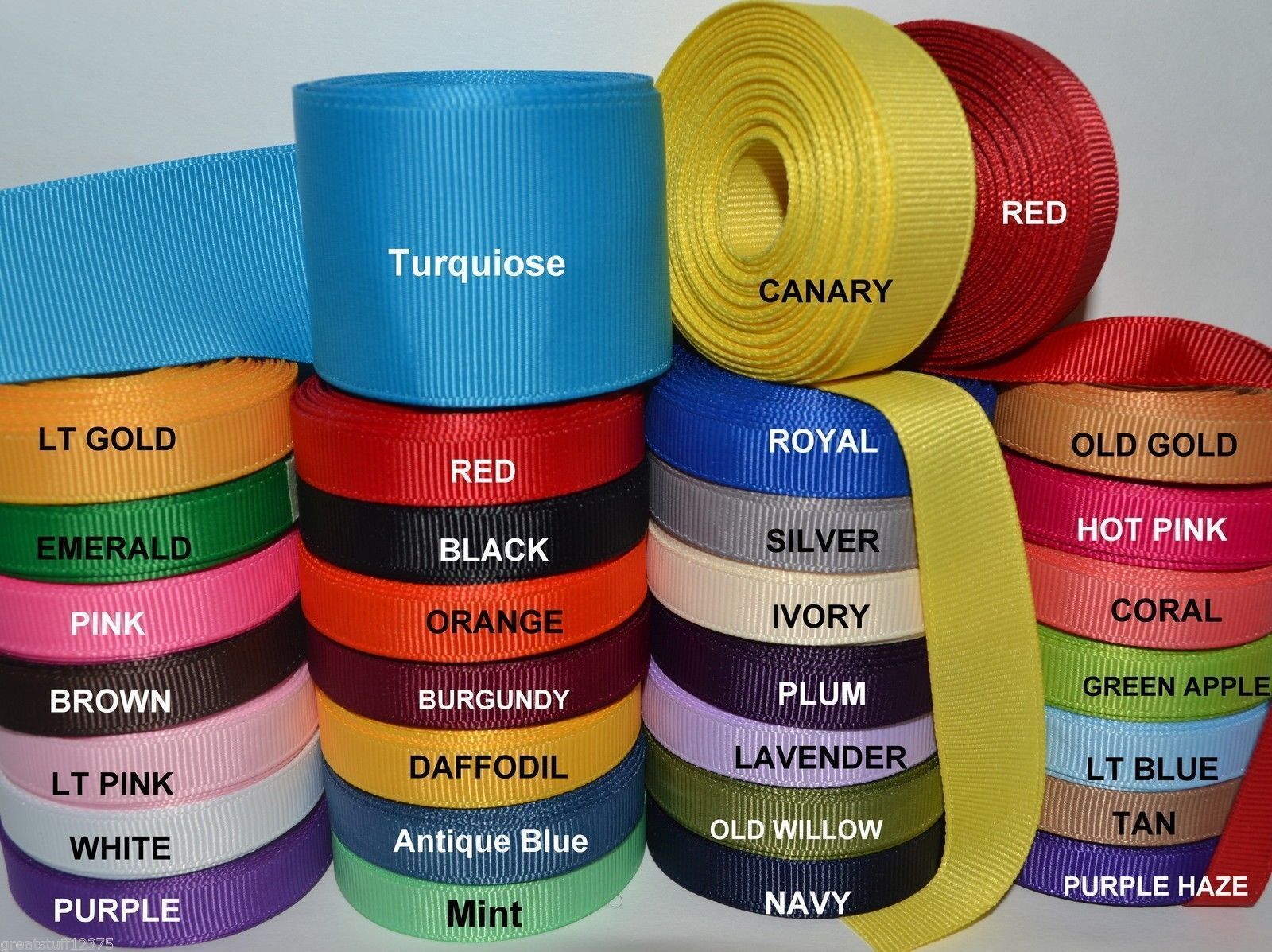 3/8", 5/8", 7/8", 1.5" Grosgrain Ribbon  5 Yards of 1 Color Solid Bulk Wholesale